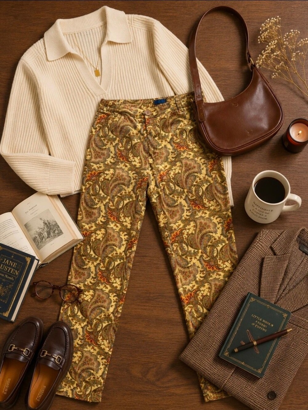 Blue Dot Women's Vintage Paisley Print 100% Cotton Pants, Mustard Yellow Sz 2
